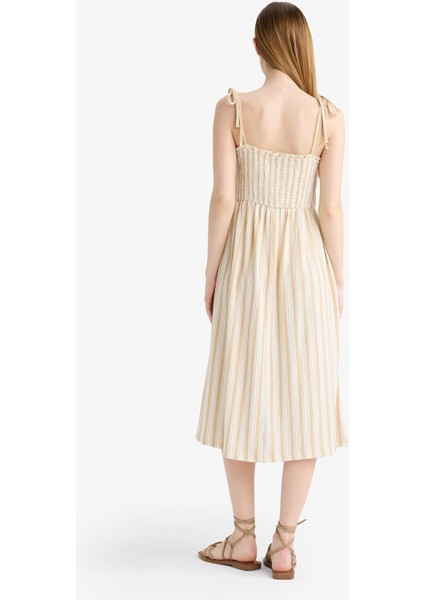 Çizgili Bürümcük Askılı Midi Elbise F7159AX25SM