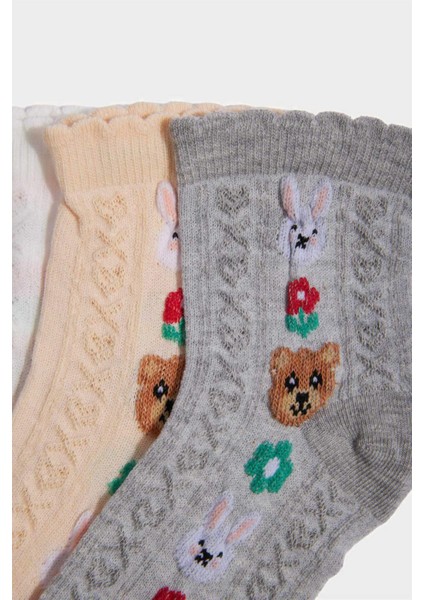 Kız Çocuk 3'lü Pamuklu Patik Çorap F7209A8NS