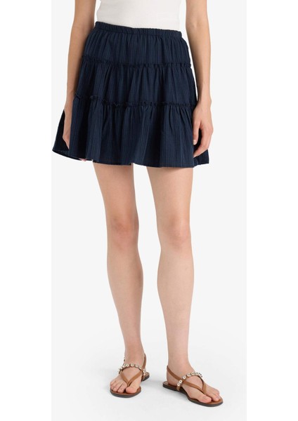 Coool Yüksek Bel Penye Astar Keten Görünümlü Mini Etek