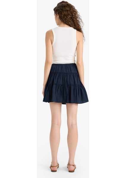 Coool Yüksek Bel Penye Astar Keten Görünümlü Mini Etek