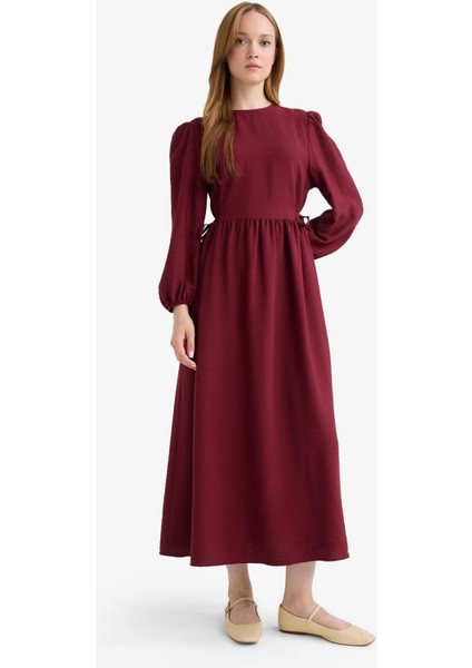 Regular Fit Bisiklet Yaka Aerobin Uzun Kollu Maxi Elbise E5261AX25AU
