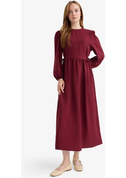 Regular Fit Bisiklet Yaka Aerobin Uzun Kollu Maxi Elbise E5261AX25AU