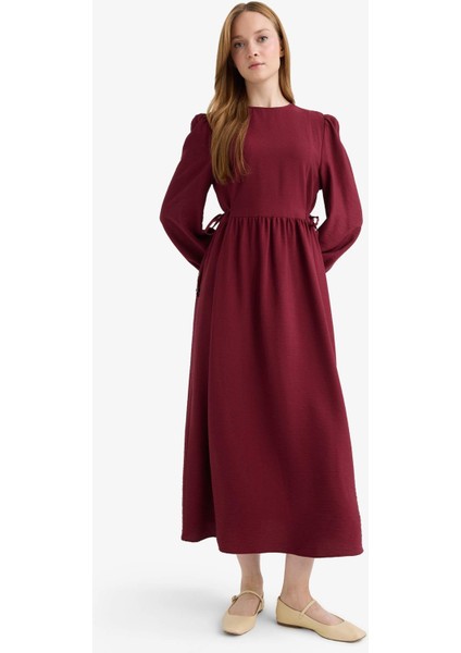 Regular Fit Bisiklet Yaka Aerobin Uzun Kollu Maxi Elbise E5261AX25AU