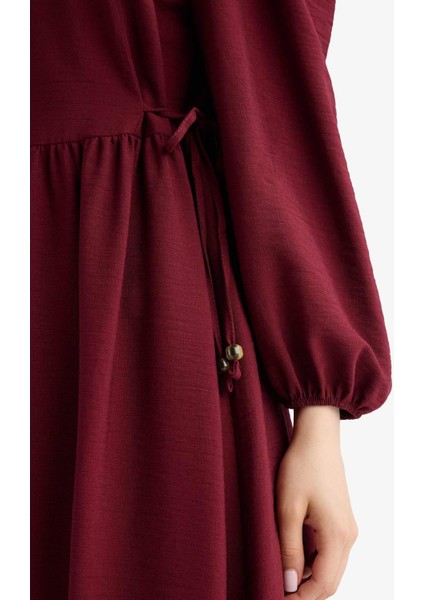 Regular Fit Bisiklet Yaka Aerobin Uzun Kollu Maxi Elbise E5261AX25AU