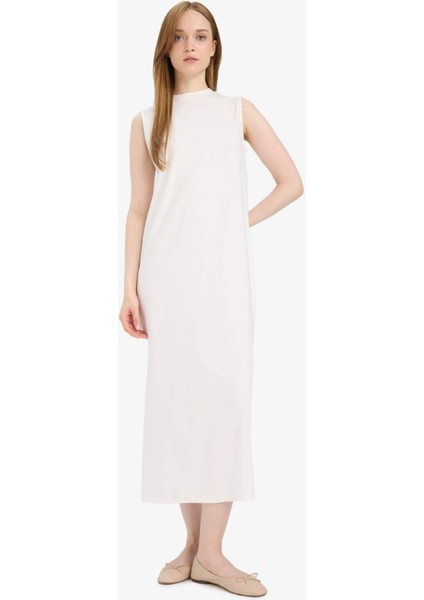 Regular Fit Yarım Balıkçı Yaka Basic Düz Kolsuz Maxi Elbise D4898AX25HS