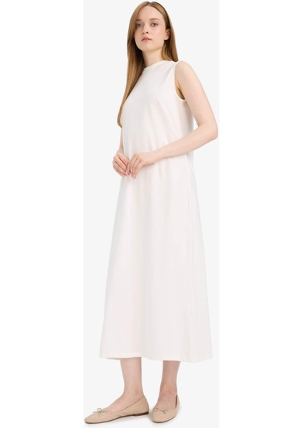 Regular Fit Yarım Balıkçı Yaka Basic Düz Kolsuz Maxi Elbise D4898AX25HS