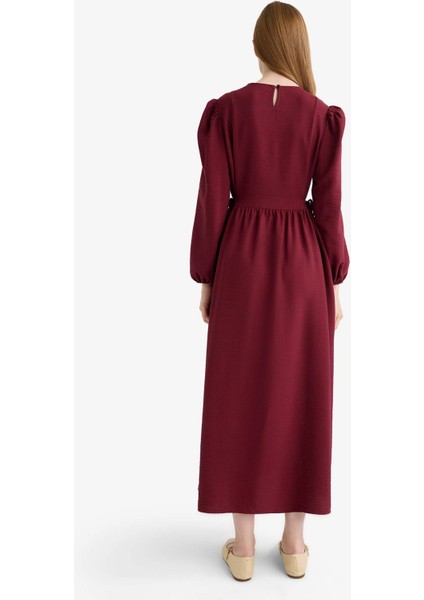 Regular Fit Bisiklet Yaka Aerobin Uzun Kollu Maxi Elbise E5261AX25AU