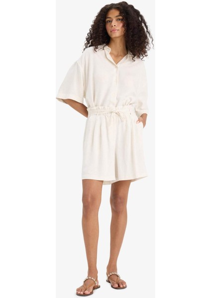 Regular Fit Yüksek Bel Kuşaklı Düz Paça Şort F7251AX25SM