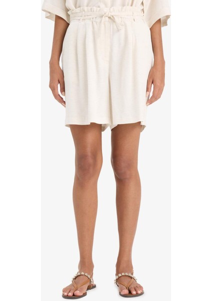 Regular Fit Yüksek Bel Kuşaklı Düz Paça Şort F7251AX25SM