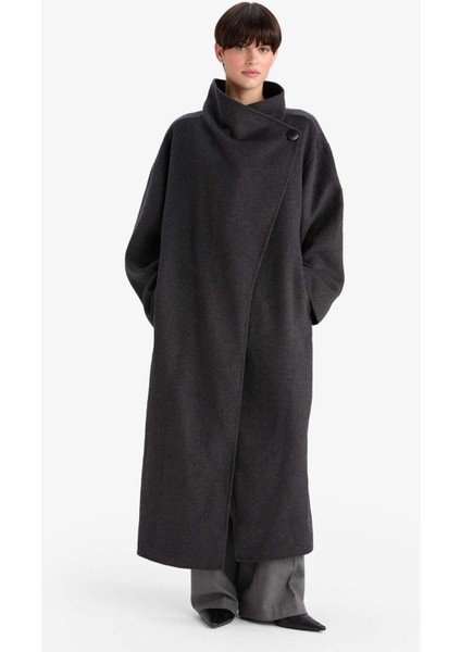 Regular Fit Düğmeli Uzun Kaşe Kaban F6322AX25WN