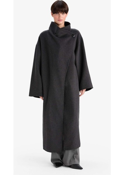 Regular Fit Düğmeli Uzun Kaşe Kaban F6322AX25WN