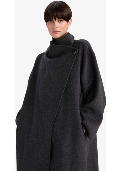 Regular Fit Düğmeli Uzun Kaşe Kaban F6322AX25WN