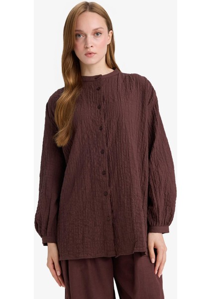 Relax Fit Bisiklet Yaka Gofre Dokulu Uzun Kollu Tunik D4145AX25AU