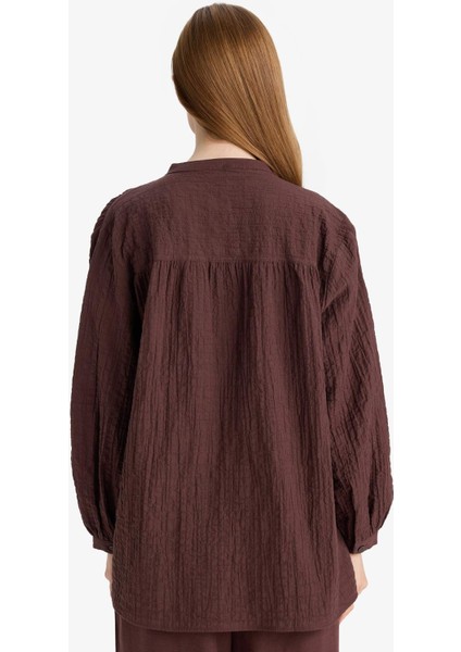 Relax Fit Bisiklet Yaka Gofre Dokulu Uzun Kollu Tunik D4145AX25AU