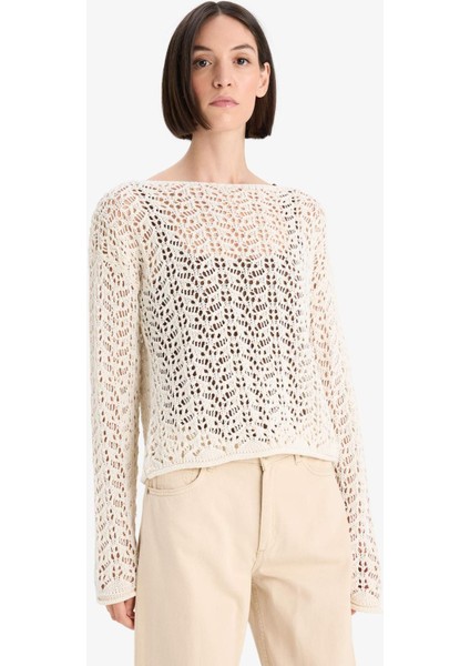 Regular Fit Kayık Yaka Ajurlu Kazak F7079AX25AU