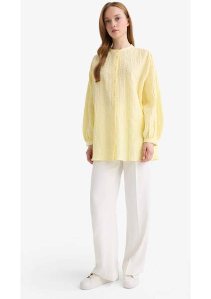 Relax Fit Bisiklet Yaka Gofre Dokulu Uzun Kollu Tunik D4145AX25AU