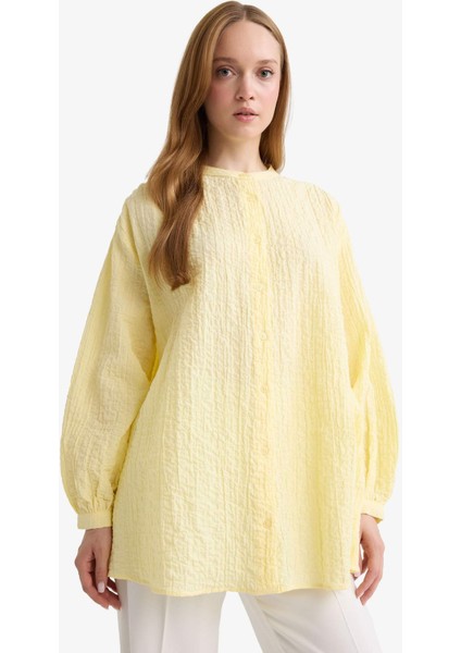 Relax Fit Bisiklet Yaka Gofre Dokulu Uzun Kollu Tunik D4145AX25AU