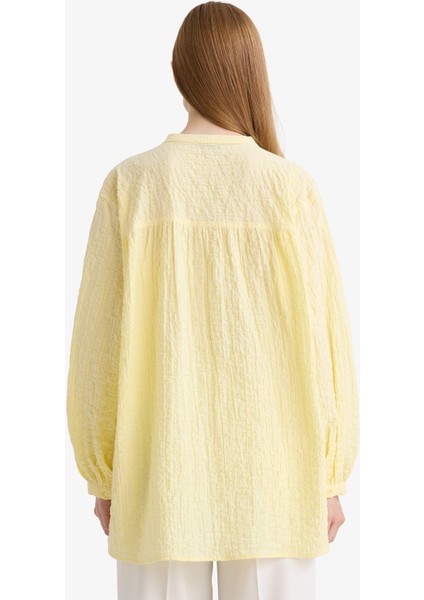 Relax Fit Bisiklet Yaka Gofre Dokulu Uzun Kollu Tunik D4145AX25AU