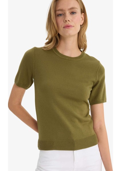 Regular Fit Bisiklet Yaka Kısa Kollu Triko Kazak E6810AX25AU