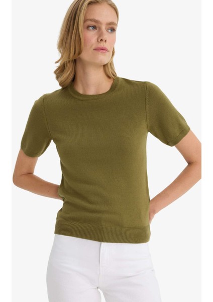 Regular Fit Bisiklet Yaka Kısa Kollu Triko Kazak E6810AX25AU