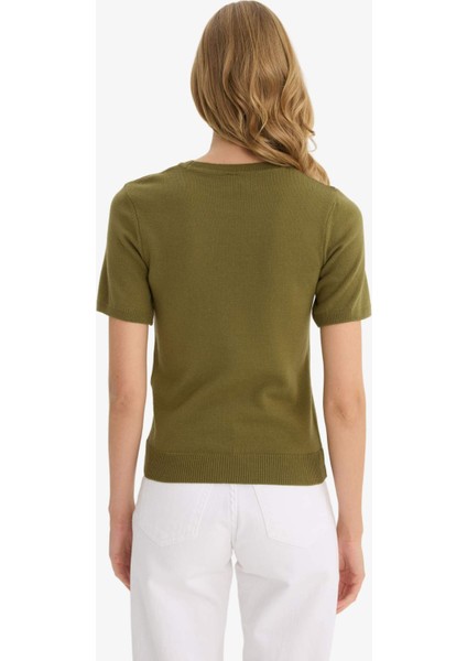 Regular Fit Bisiklet Yaka Kısa Kollu Triko Kazak E6810AX25AU