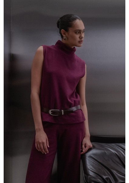 Triko Görünümlü Örme Bluz Bordo fiyatları