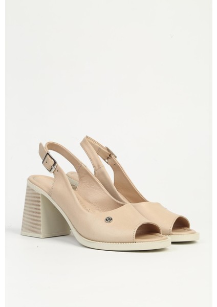 Bej Kadın Deri Topuklu Ayakkabı PC-54602 fiyatları