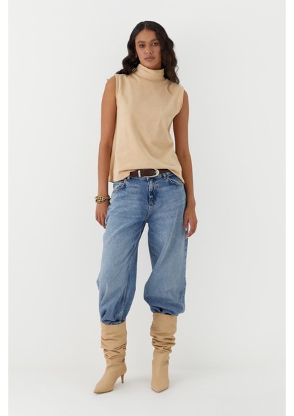 Triko Görünümlü Örme Bluz Krem modelleri