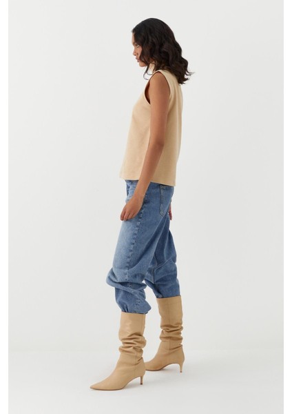 Triko Görünümlü Örme Bluz Krem indirimleri