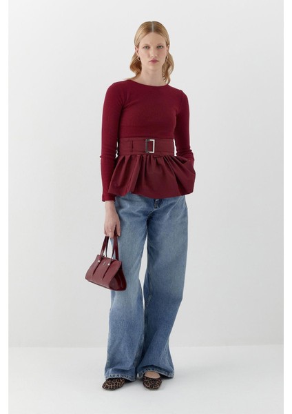 Uzun Kollu Kaşkorse Bluz Bordo modelleri