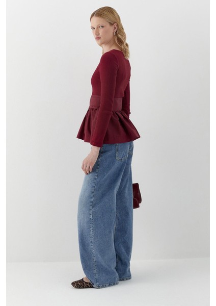 Uzun Kollu Kaşkorse Bluz Bordo fırsatları