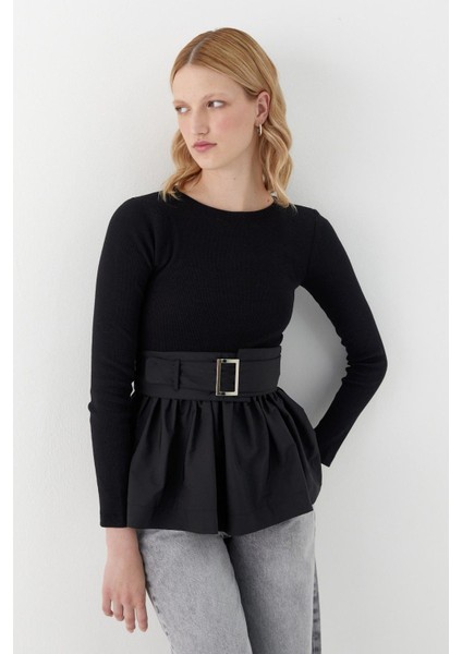 Uzun Kollu Kaşkorse Bluz Siyah