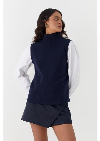 Triko Görünümlü Örme Bluz Lacivert fırsatları