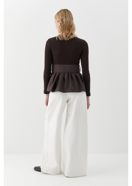 Uzun Kollu Kaşkorse Bluz Kahverengi modelleri