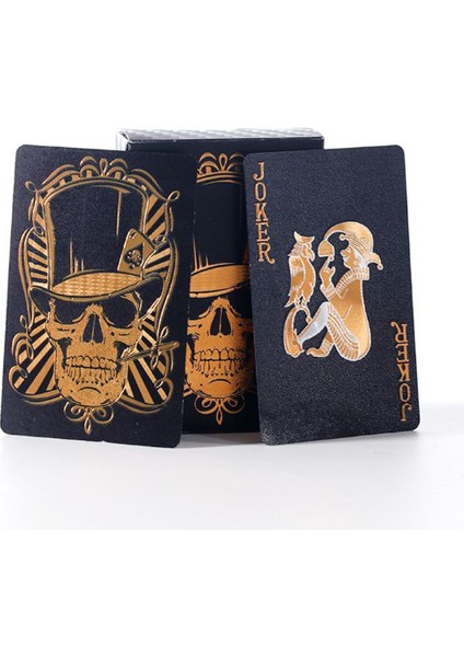 Siyah-Altın Kurukafa Iskambil Kağıdı Plastik Su Geçirmez Oyun Kağıdı modelleri