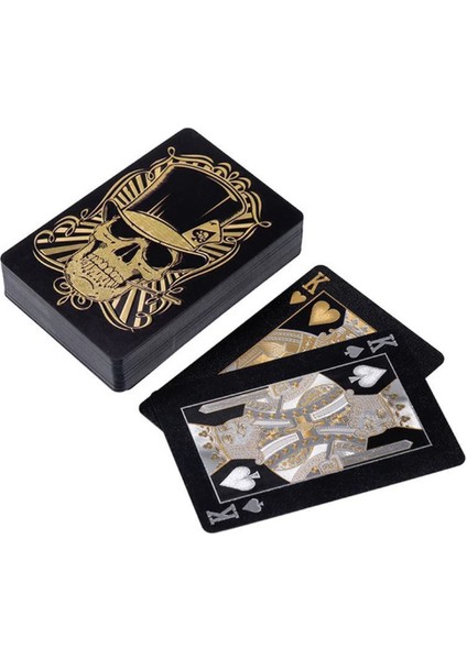 Siyah-Altın Kurukafa Iskambil Kağıdı Plastik Su Geçirmez Oyun Kağıdı fırsatları