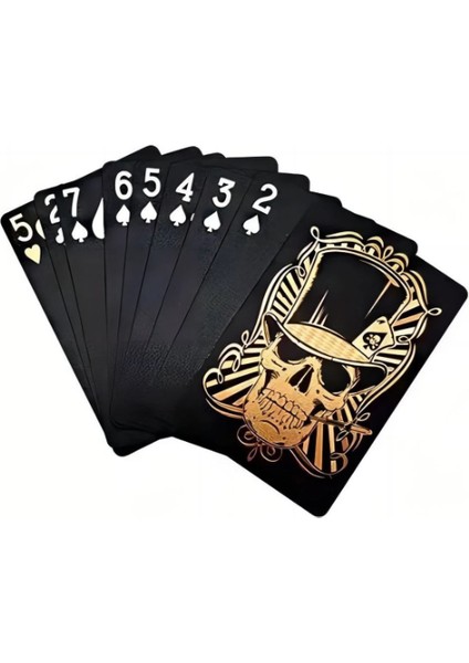Siyah-Altın Kurukafa Iskambil Kağıdı Plastik Su Geçirmez Oyun Kağıdı indirimleri