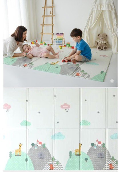 Oyun Matı, 200X130X1 cm Çift Taraflı Katlanır Oyun Halısı