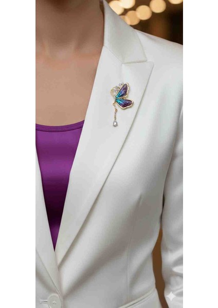 Mor ve Turkuaz Geçişli Sallantılı Kelebek Broş fiyatları