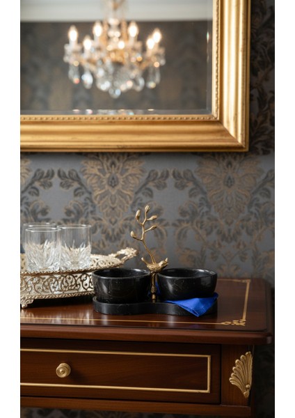 El Yapımı Dekoratıf Mermer Taşlı Bronz Desenli Obje