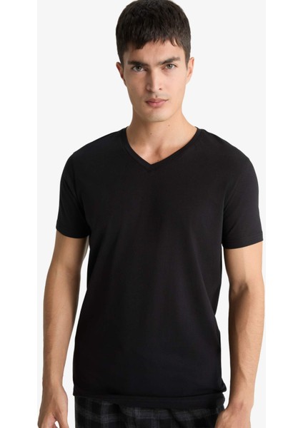 Slim Fit Dar Kesim V Yaka Üst D6187AX25WN