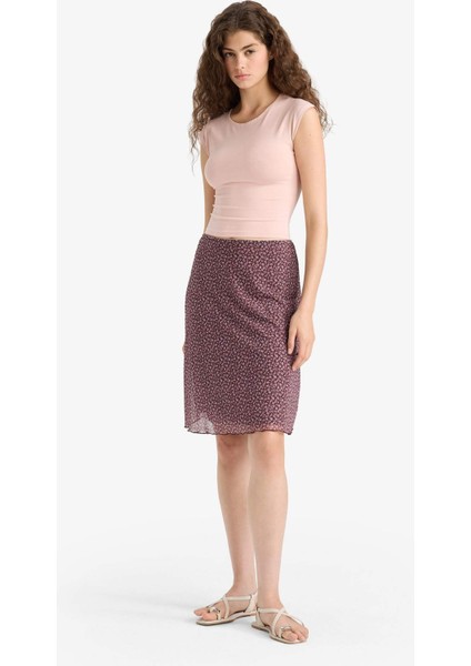 A Kesim Çiçek Desenli Normal Bel Tül Midi Etek F8089AX25SM