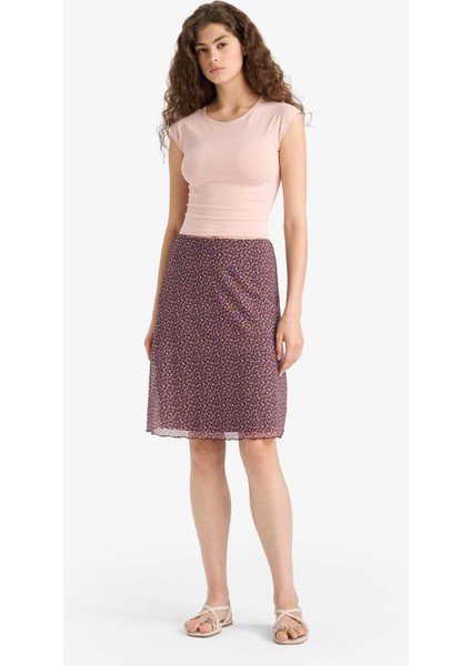 A Kesim Çiçek Desenli Normal Bel Tül Midi Etek F8089AX25SM