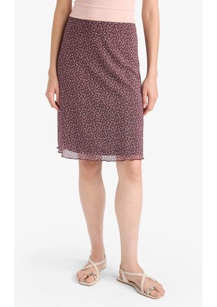 A Kesim Çiçek Desenli Normal Bel Tül Midi Etek F8089AX25SM