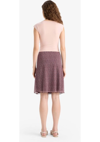 A Kesim Çiçek Desenli Normal Bel Tül Midi Etek F8089AX25SM
