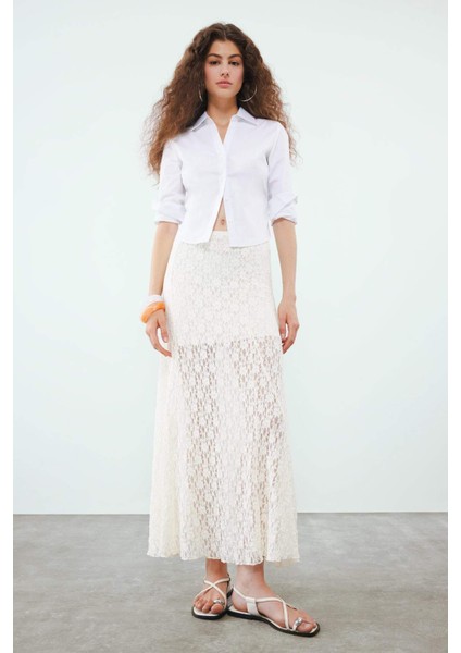 Yüksek Bel Dantel Maxi Etek F8063AX25SM