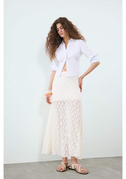 Yüksek Bel Dantel Maxi Etek F8063AX25SM
