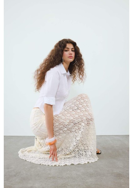 Yüksek Bel Dantel Maxi Etek F8063AX25SM