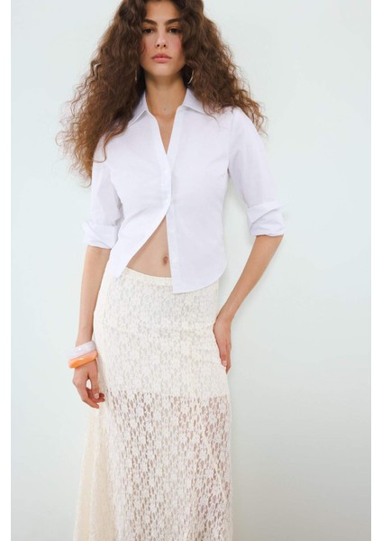 Yüksek Bel Dantel Maxi Etek F8063AX25SM