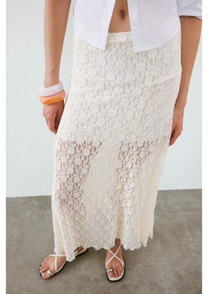 Yüksek Bel Dantel Maxi Etek F8063AX25SM
